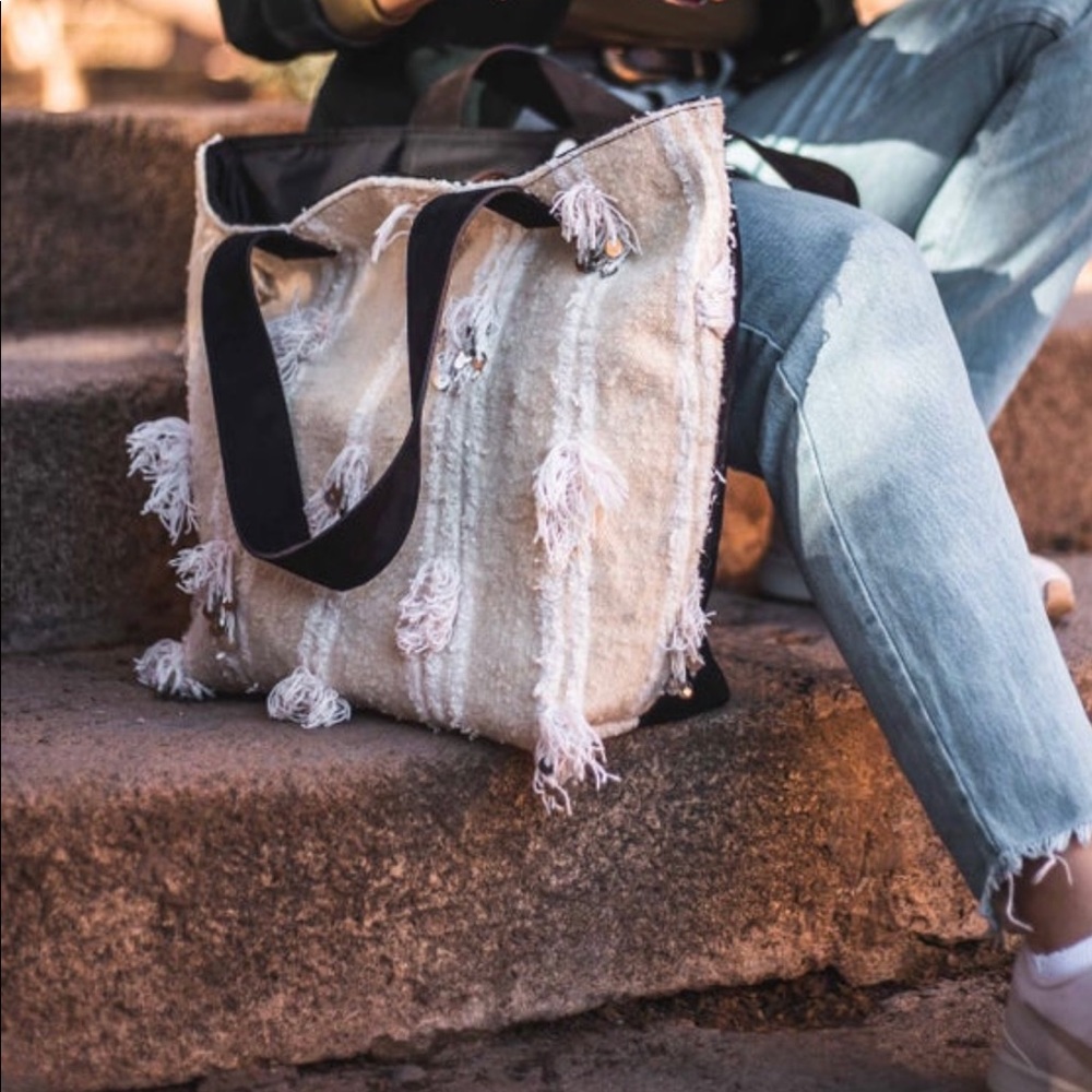 Handmade Tote, Suede & Vintage Moroccan Blanket